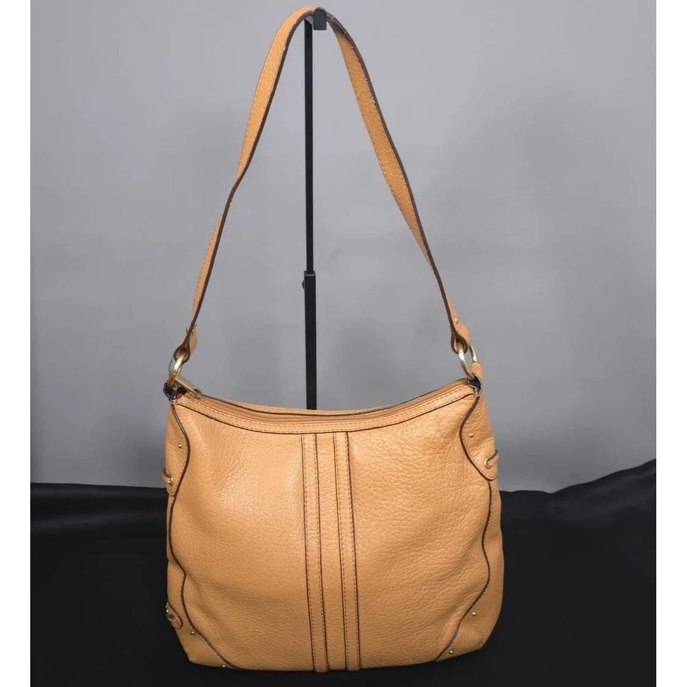 THE SAK PINK LABEL Buttercup Tan LEATHER Hobo Shoulder Bag RED LINING Rare‎